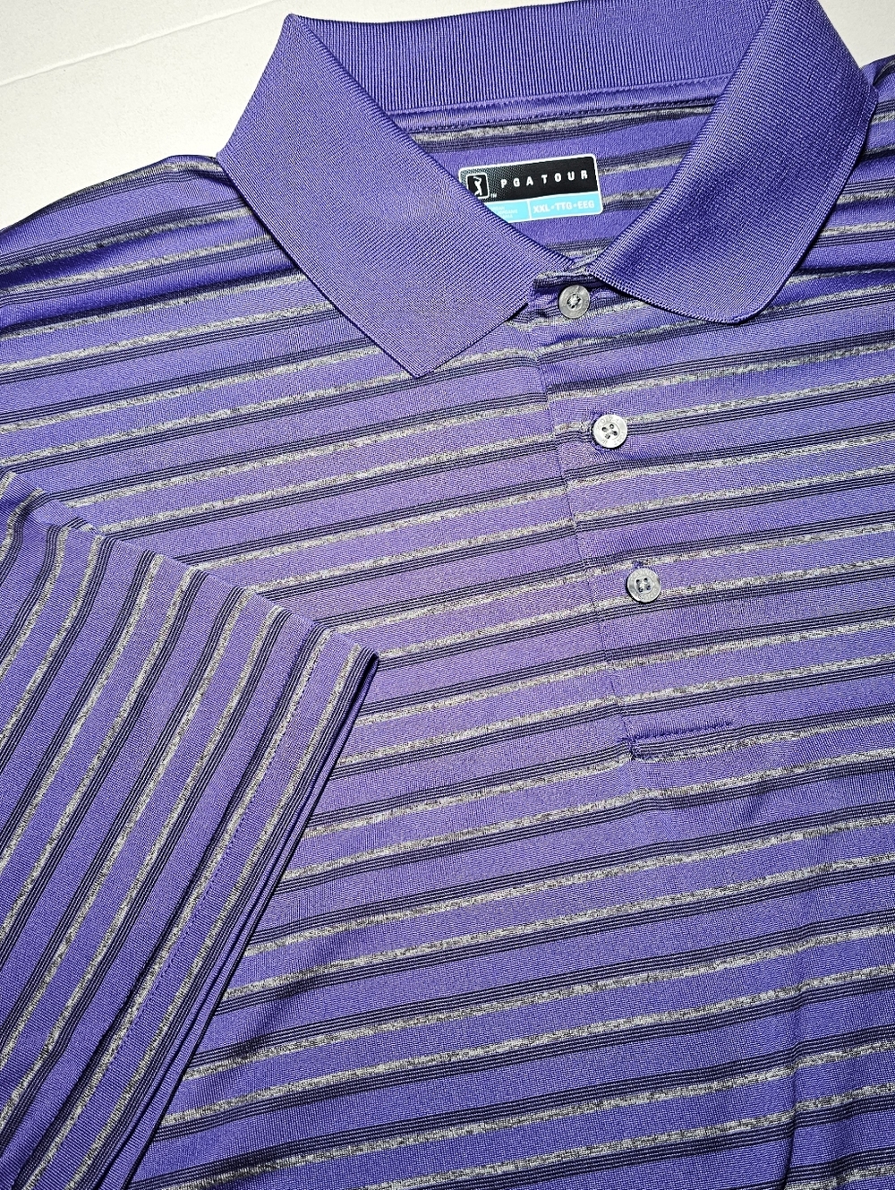 PGA Tour Men's XXL  2Xtra Large Golf Shirt Athletic Purple Striped